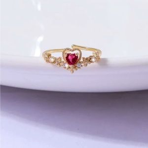 ruby color heart cuff ring